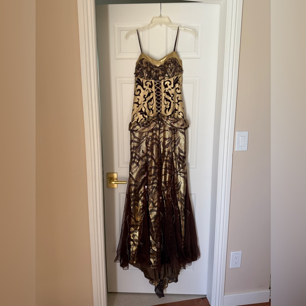 Chic Brown and Gold Maxi Dress